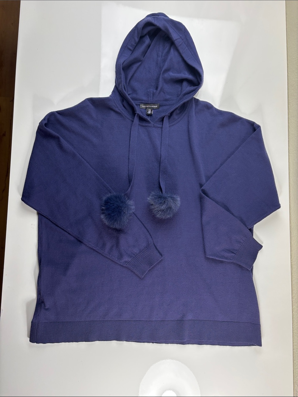 Saks Fifth Avenue Navy Hooded Pom-Pom Drop Shoulder sweater